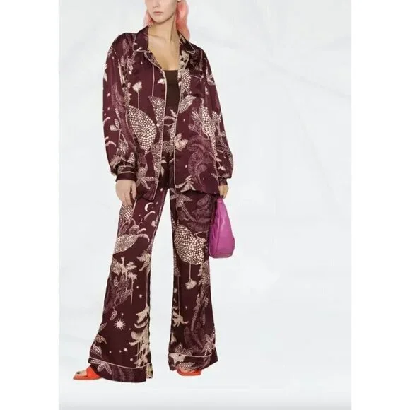 Forte Forte Printed Palazzo Pants Purple Cream Womens Size 00 XXS - Picture 1 of 12